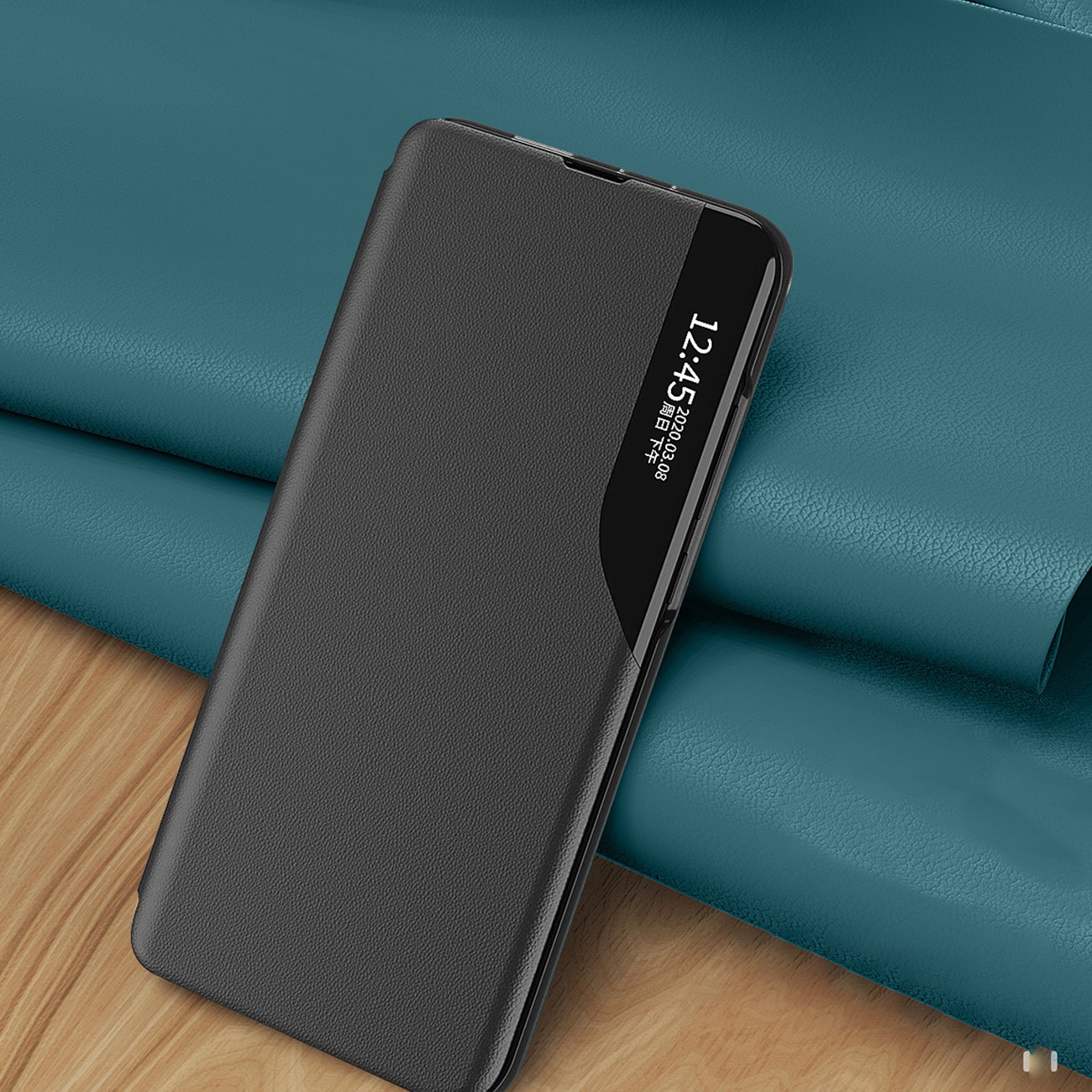 Eco Nahka View Kotelo kansi Samsung Galaxy A24 4G flip jalusta sininen