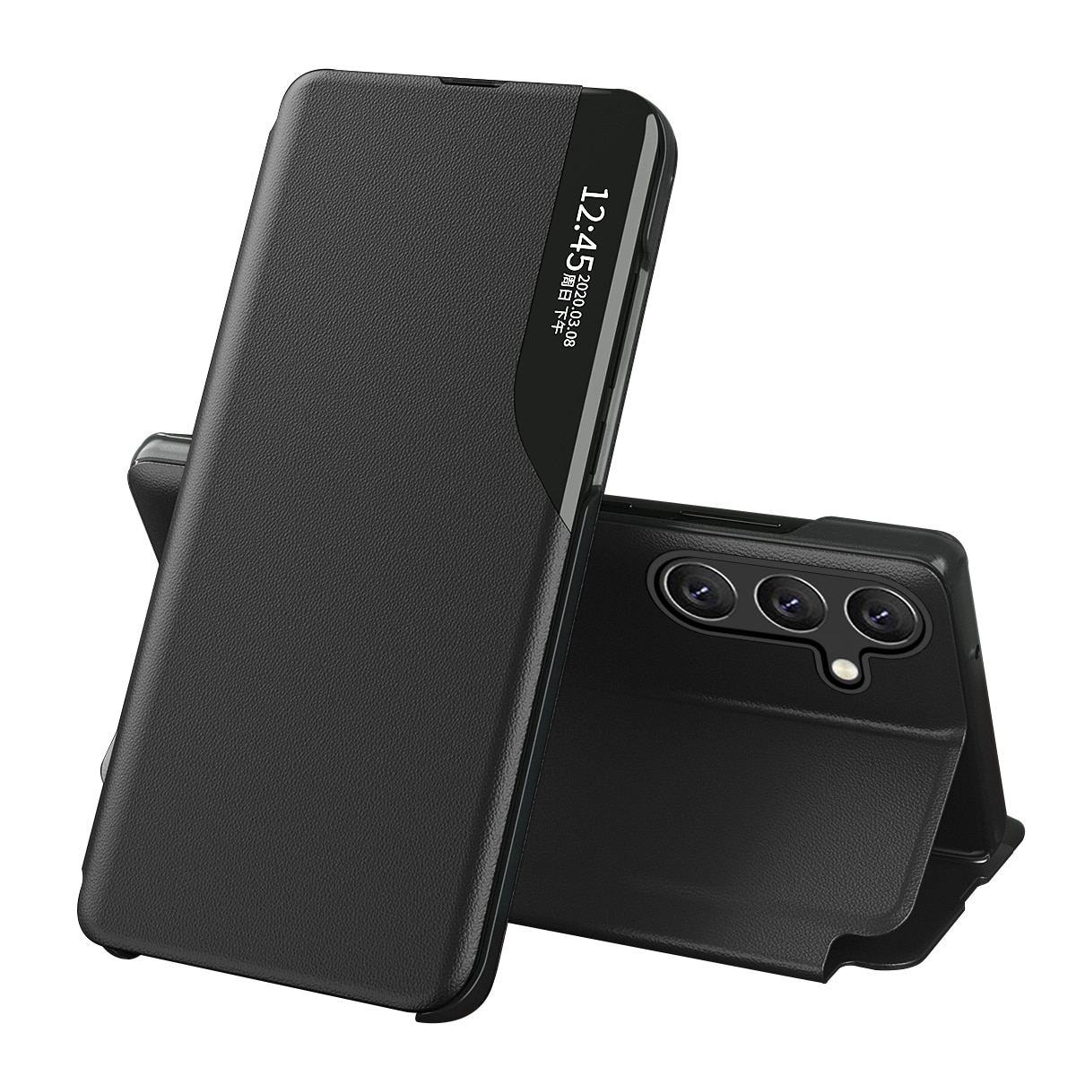 Eco Nahka View Kotelo kansi Samsung Galaxy A24 4G flip jalusta sininen