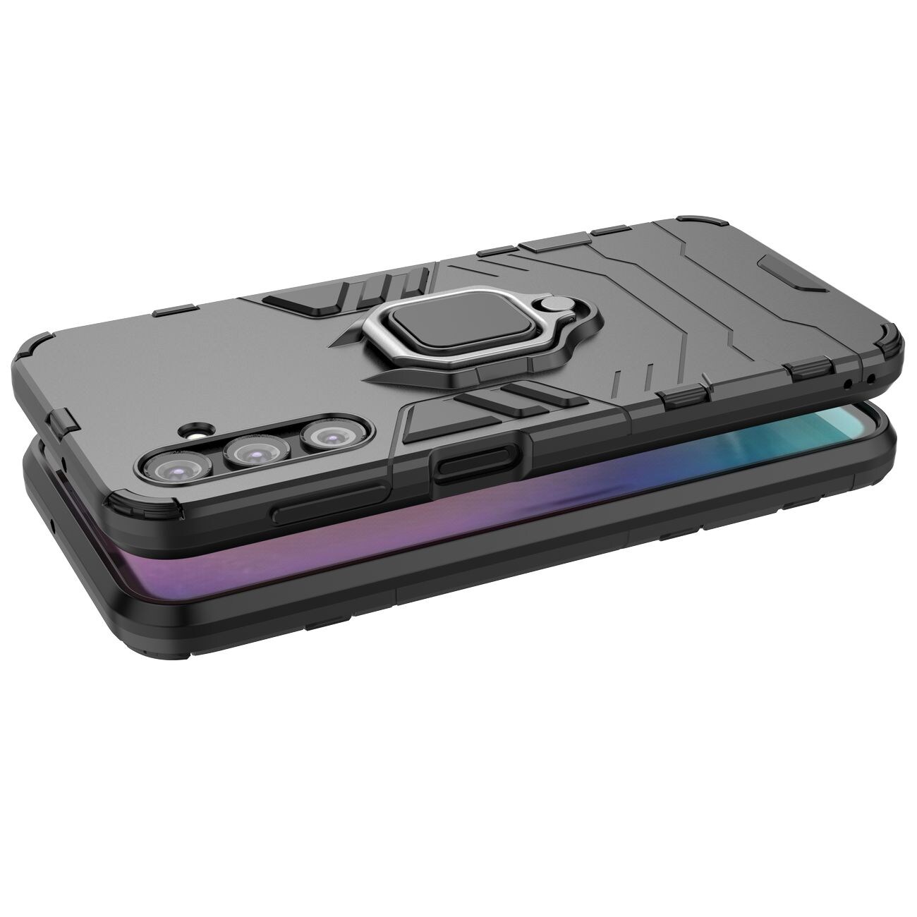Ring Armor tapauksessa Samsung Galaxy A24 4G panssaroitu kansi magneettinen haltija rengas musta