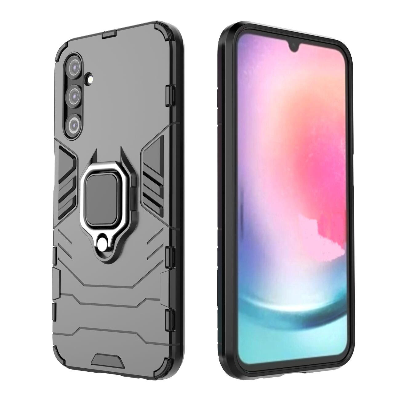 Ring Armor tapauksessa Samsung Galaxy A24 4G panssaroitu kansi magneettinen haltija rengas musta