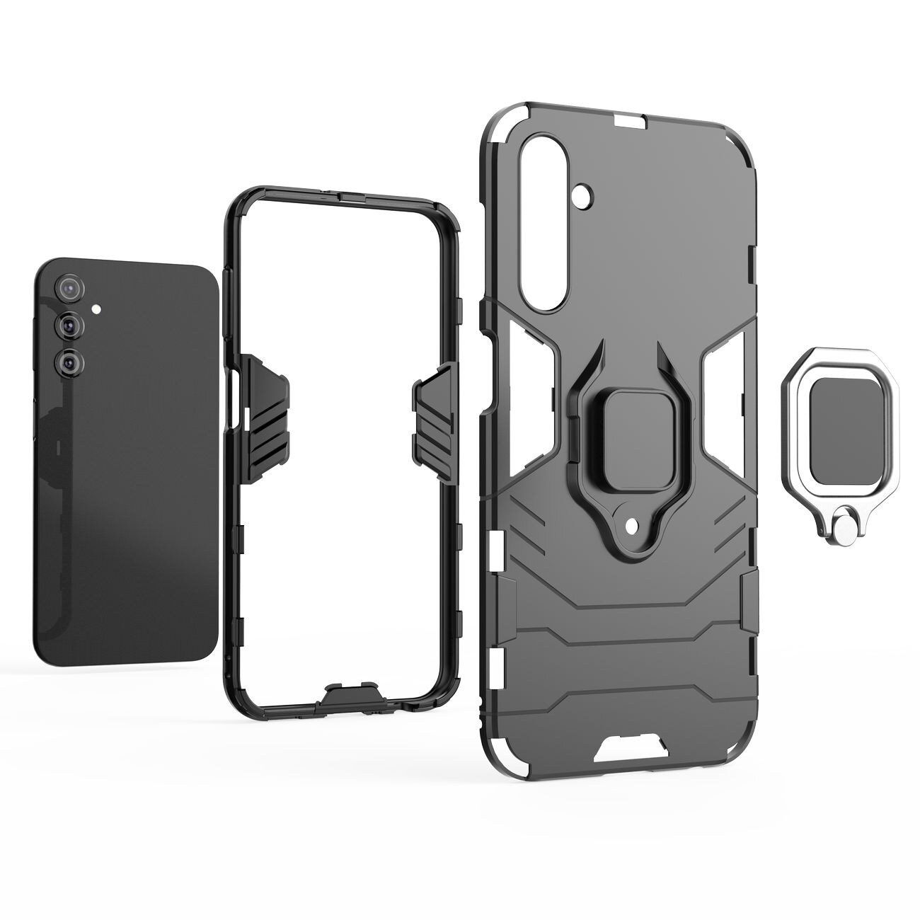 Ring Armor tapauksessa Samsung Galaxy A24 4G panssaroitu kansi magneettinen haltija rengas musta