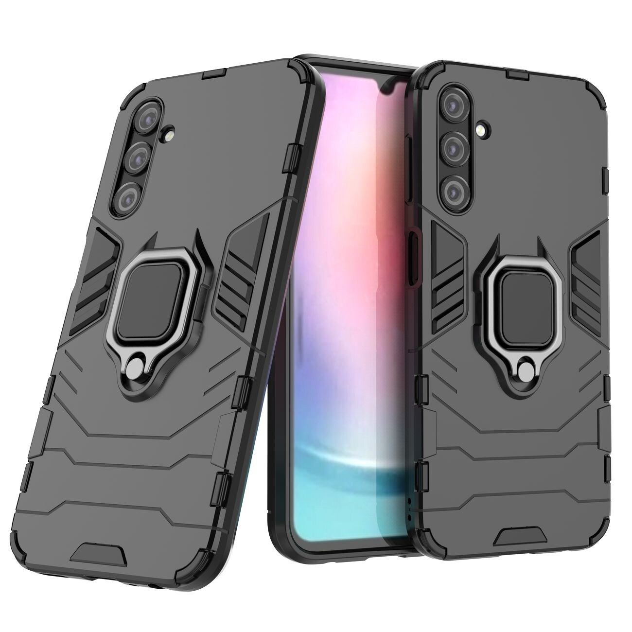 Ring Armor tapauksessa Samsung Galaxy A24 4G panssaroitu kansi magneettinen haltija rengas musta
