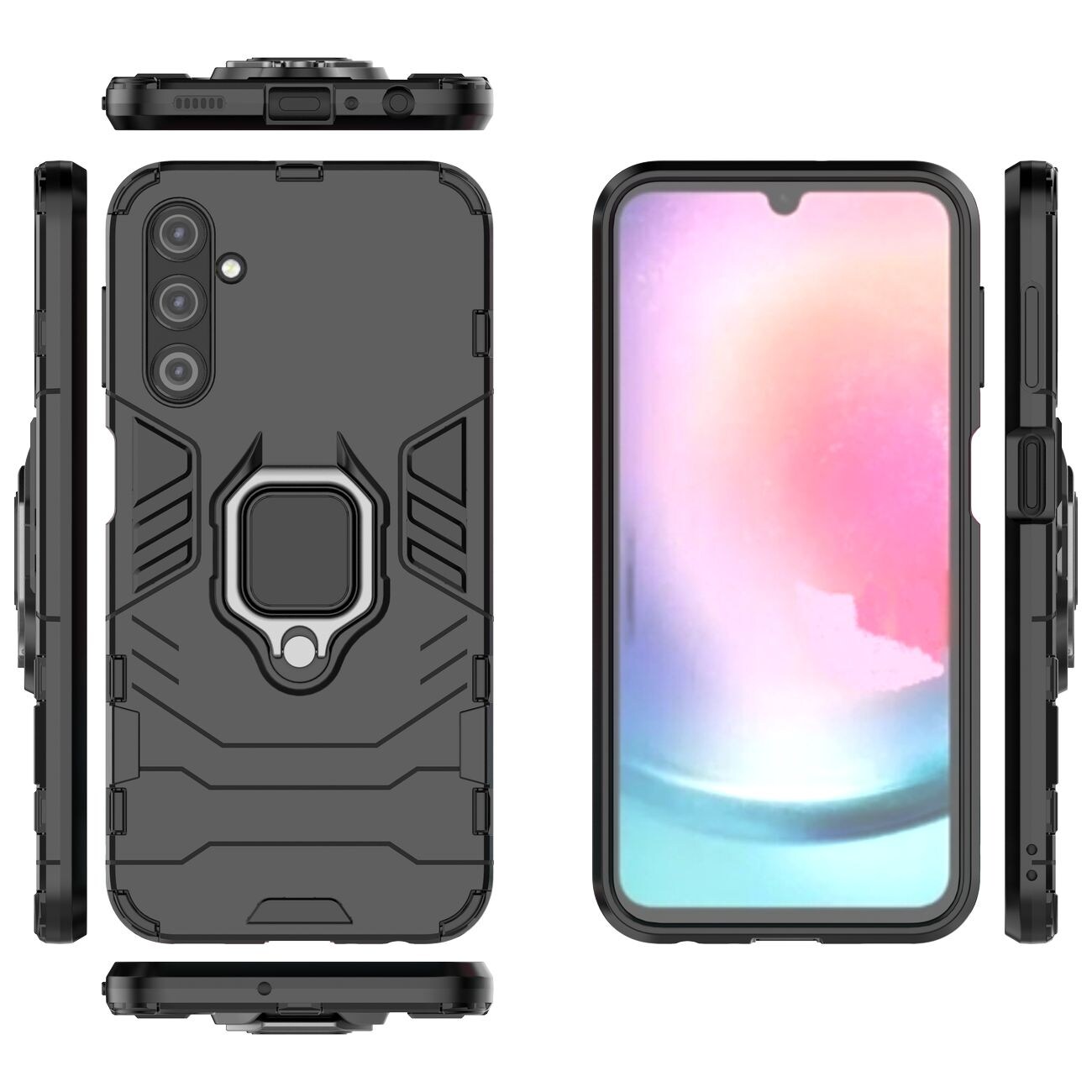 Ring Armor tapauksessa Samsung Galaxy A24 4G panssaroitu kansi magneettinen haltija rengas musta