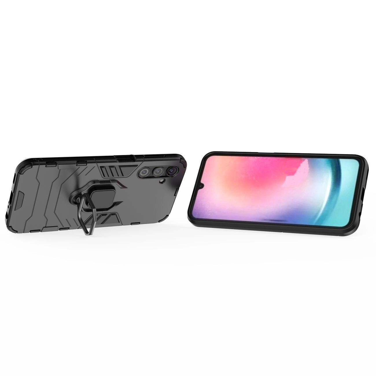 Ring Armor tapauksessa Samsung Galaxy A24 4G panssaroitu kansi magneettinen haltija rengas musta