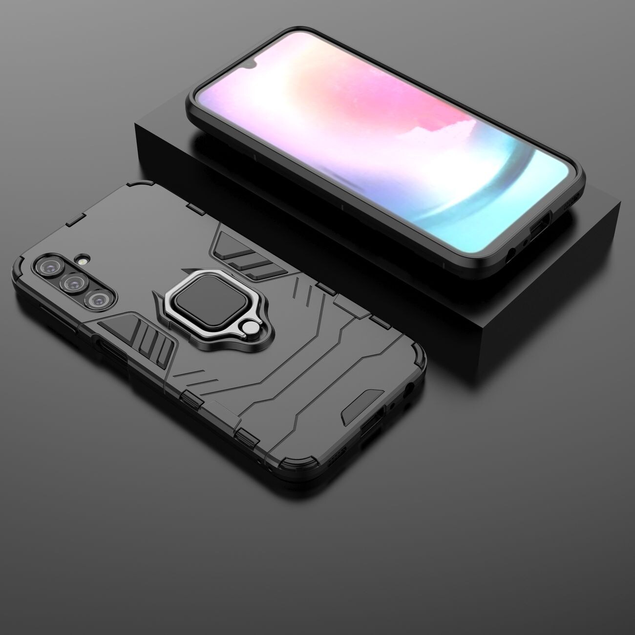 Ring Armor tapauksessa Samsung Galaxy A24 4G panssaroitu kansi magneettinen haltija rengas musta