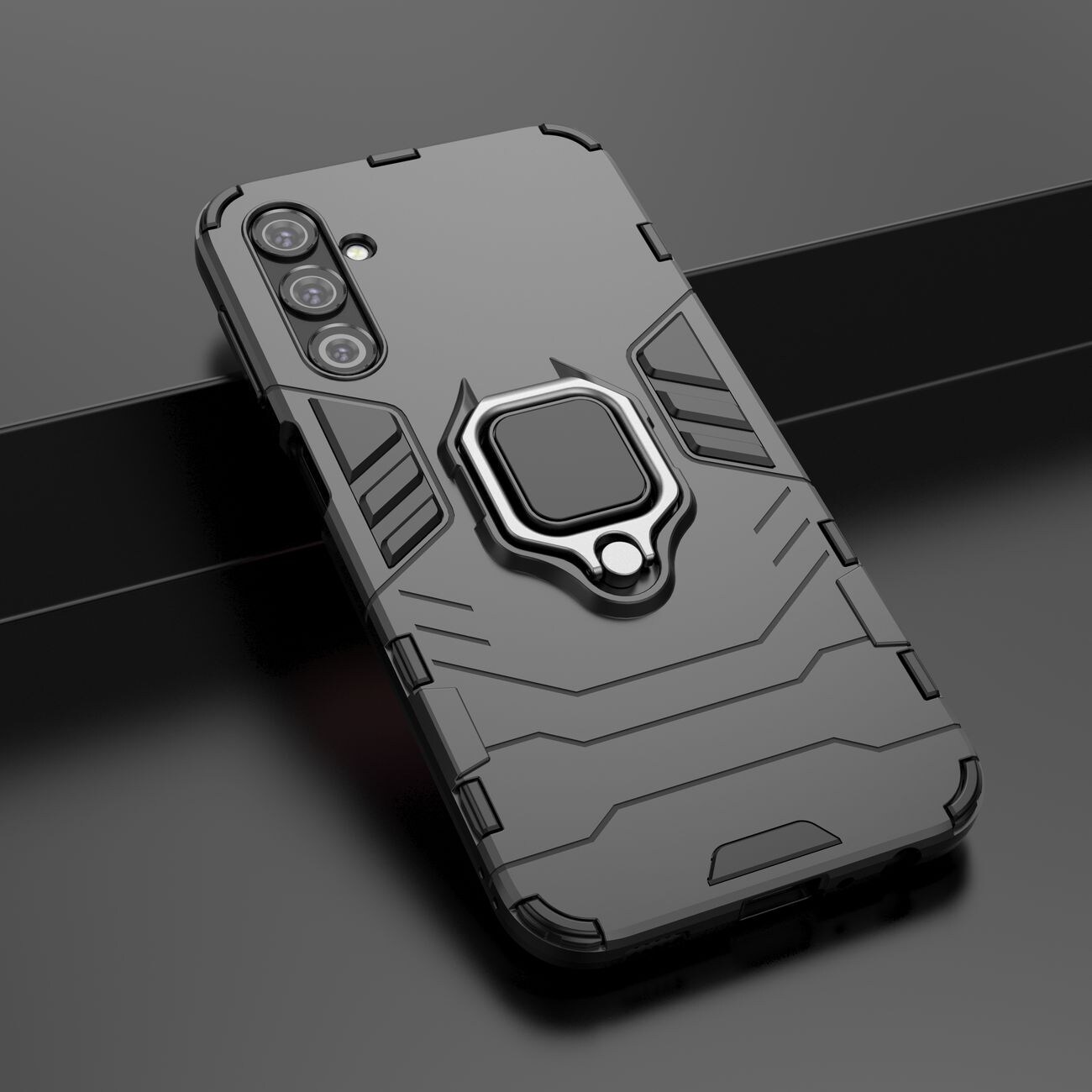 Ring Armor tapauksessa Samsung Galaxy A24 4G panssaroitu kansi magneettinen haltija rengas musta