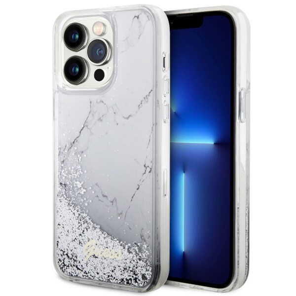 Guess GUHCP14XLCSGSGH iPhone 14 Pro Max 6.7" Liquid Glitter Marble Kovakotelo Valkoinen