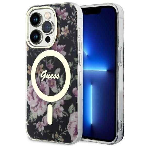 Guess GUHMP14LHCFWSK iPhone 14 Pro 6.1" musta/musta kovakotelo Flower MagSafe