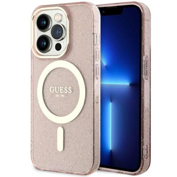 Guess GUHMP14LHCMCGP iPhone 14 Pro 6.1" Pink Glitter Gold MagSafe Hard Case