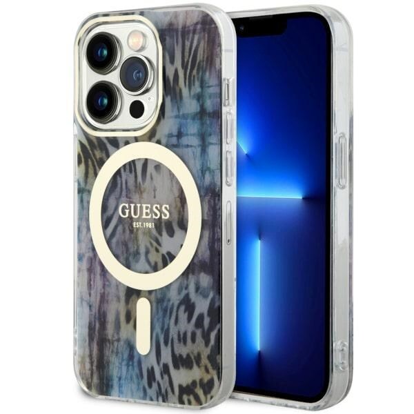 Guess GUHMP14LHLEOPWB iPhone 14 Pro 6.1" sininen/sininen kiintokotelo Leopard MagSafe