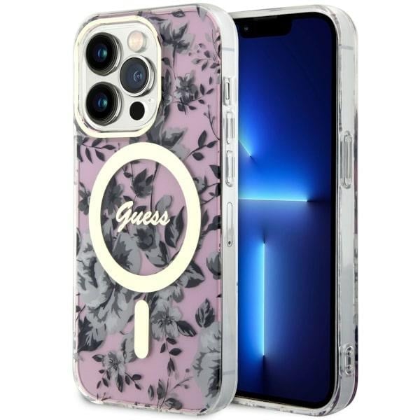 Guess GUHMP14XHCFWSP iPhone 14 Pro Max 6.7" vaaleanpunainen Kovakotelo Flower MagSafe