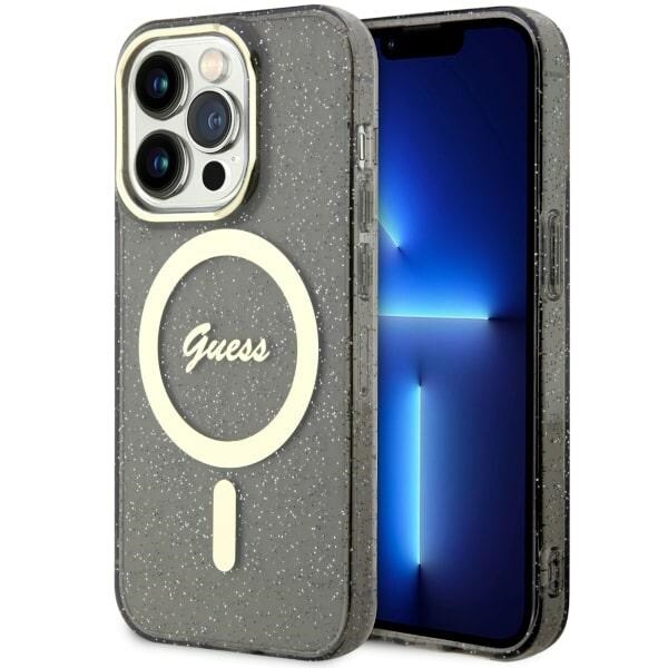 Guess GUHMP14XHCMCGK iPhone 14 Pro Max 6.7" musta/musta kovakotelo Glitter Gold MagSafe