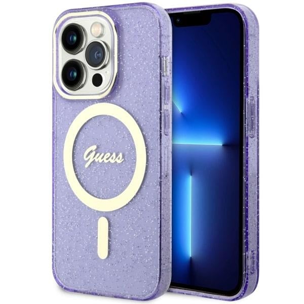 Guess GUHMP14XHCMCGU iPhone 14 Pro Max 6.7" violetti/lila kovakotelo Glitter Gold MagSafe