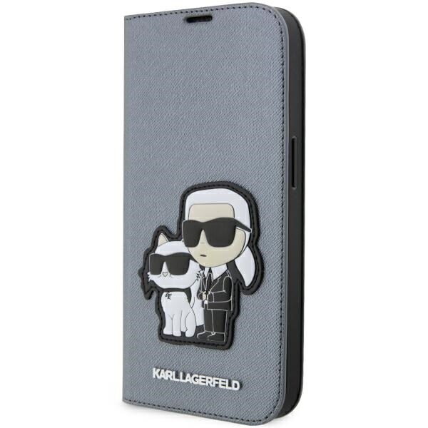 Karl Lagerfeld KLBKP14LSANKCPG iPhone 14 Pro 6.1" kirjahylly Saffiano hopea/hopea Karl & Choupette