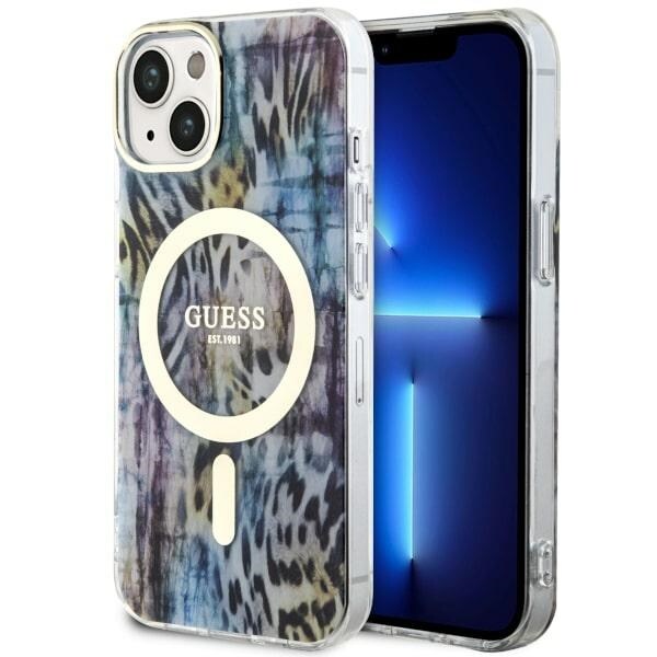 Guess Leopard MagSafe -kotelo iPhone 14:lle - sininen