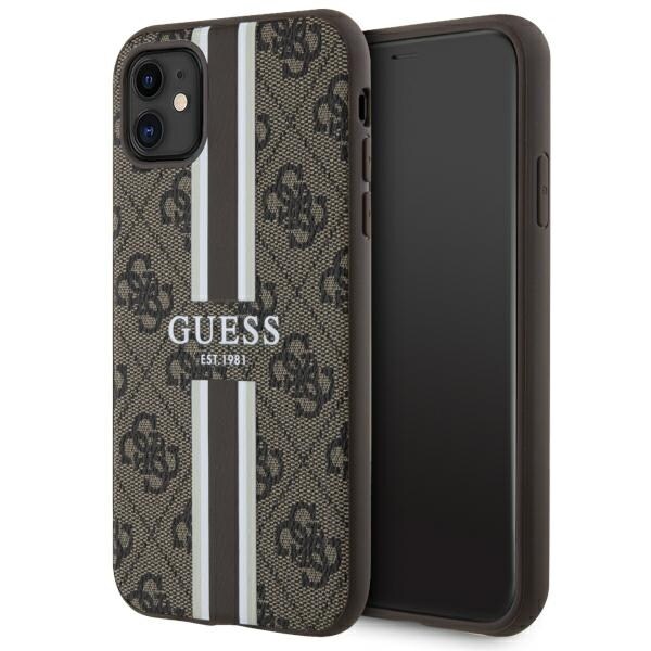 Guess GUHMN61P4RPSW iPhone 11 / Xr ruskea/ruskea kovakotelo 4G Painetut raidat MagSafe -laite