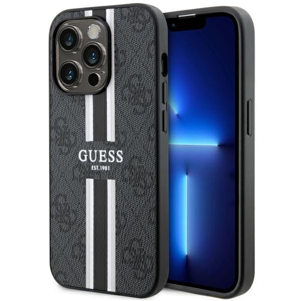 Guess GUHMP14LP4RPSK iPhone 14 Pro 6.1" musta/musta kovakotelo 4G painetut raidat MagSafe