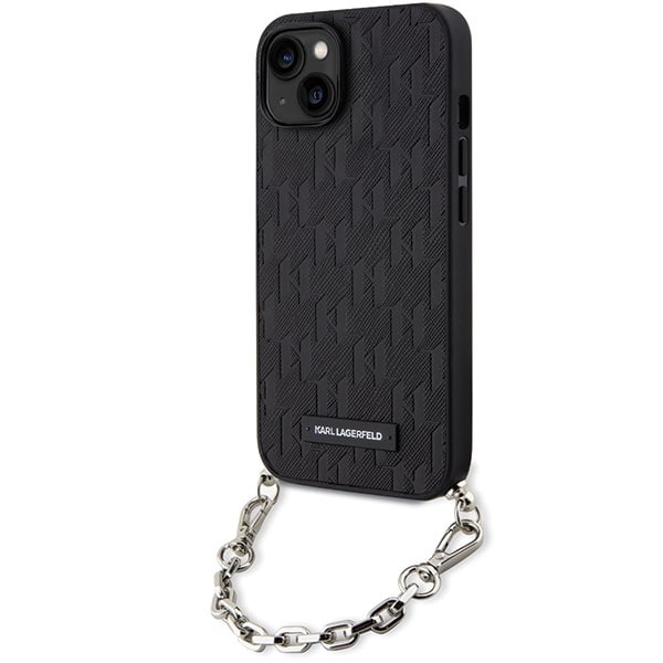 Karl Lagerfeld KLHCP14SSACKLHPK iPhone 14 6.1" musta/musta kova kotelo Saffiano monogrammi ketju