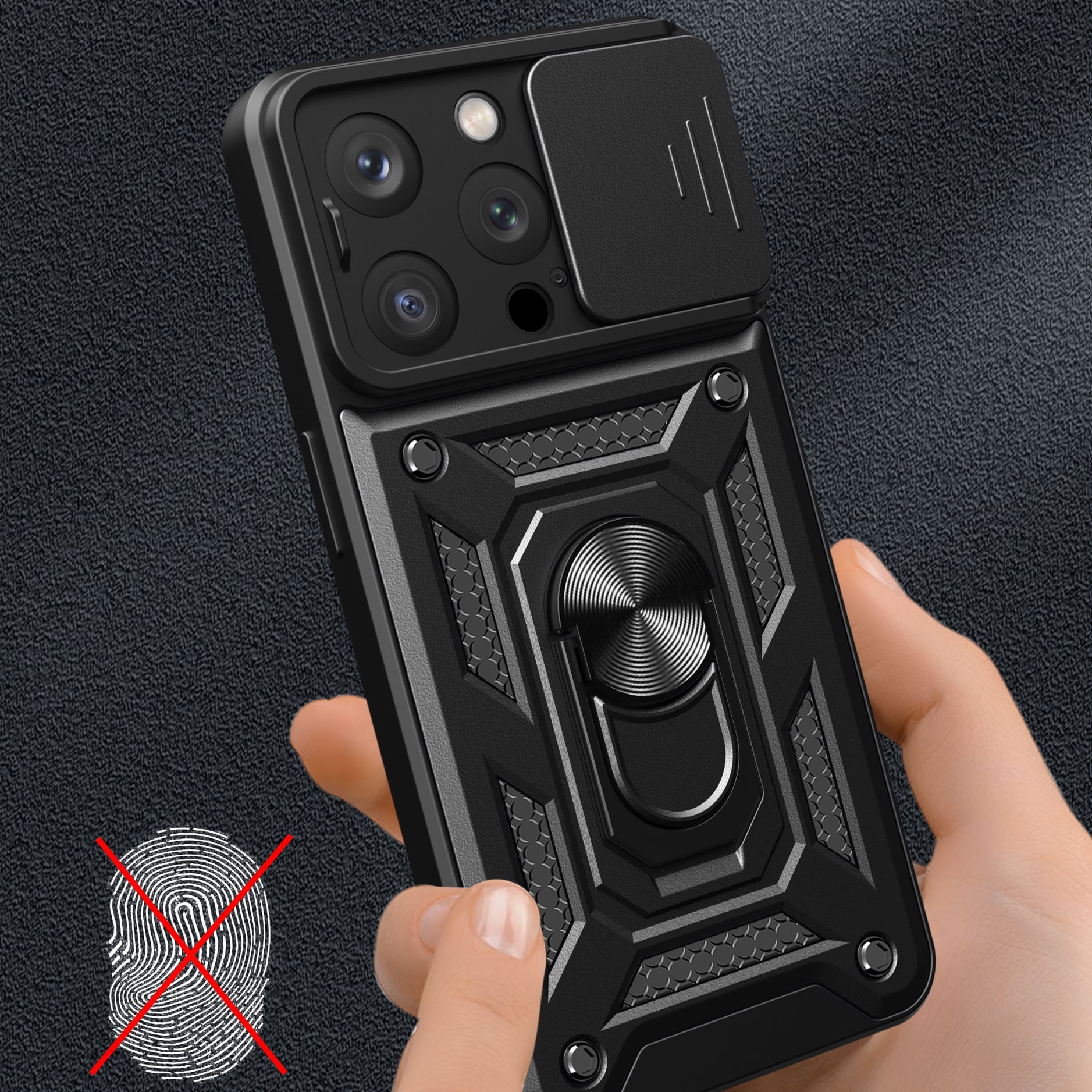 Hybrid Armor Camshield iPhone 15 Pro -kotelo, jossa on potkukiinnike ja kamerasuoja - sininen