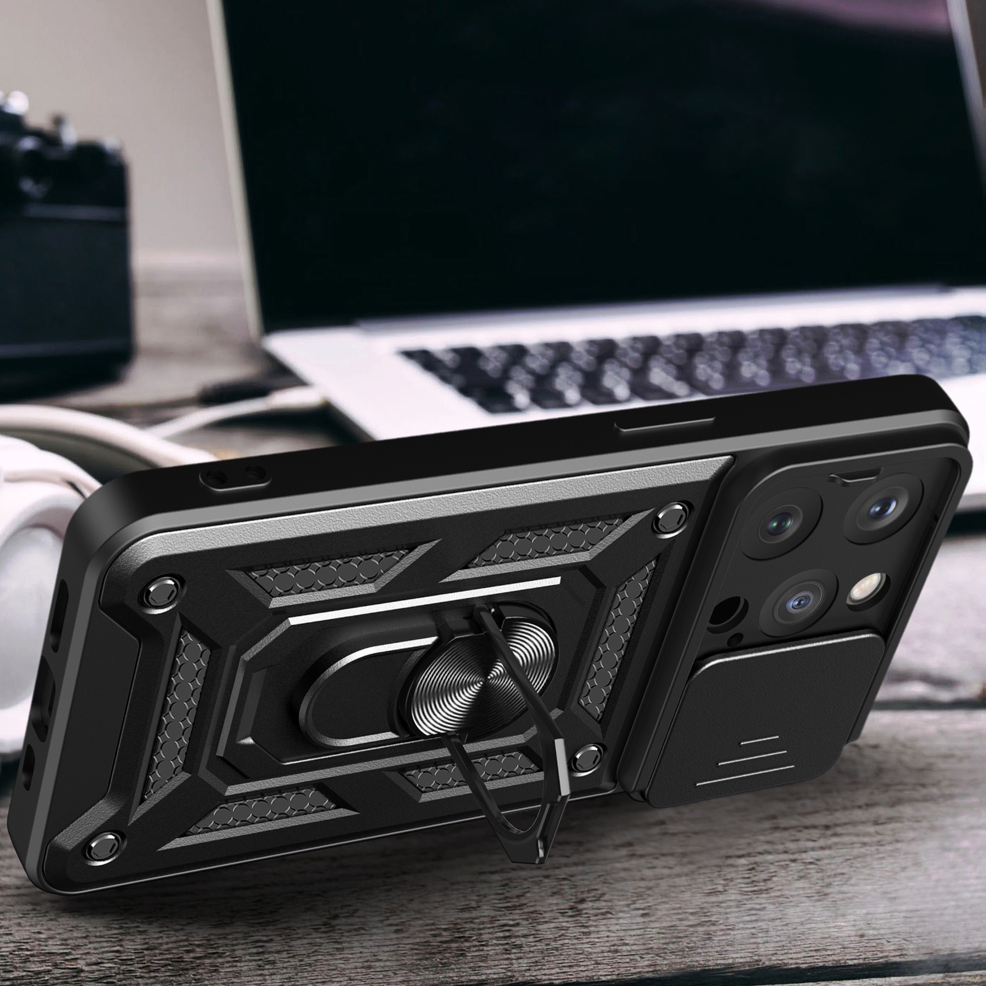 Hybrid Armor Camshield iPhone 15 Pro -kotelo, jossa on potkukiinnike ja kamerasuoja - sininen