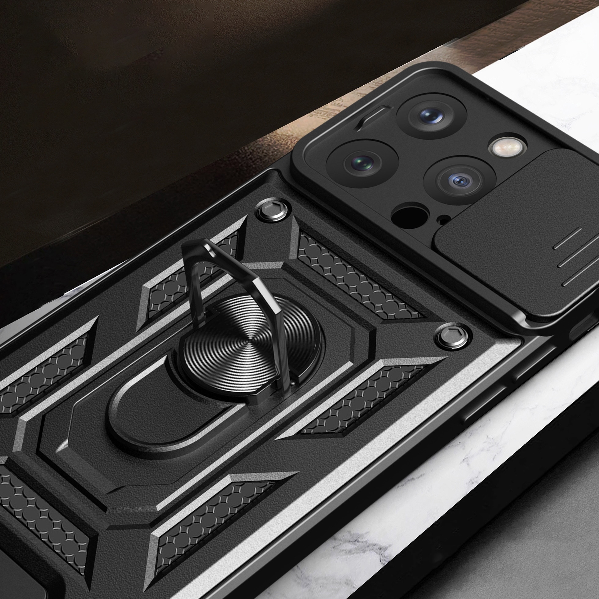 Hybrid Armor Camshield iPhone 15 Pro -kotelo, jossa on potkukiinnike ja kamerasuoja - sininen