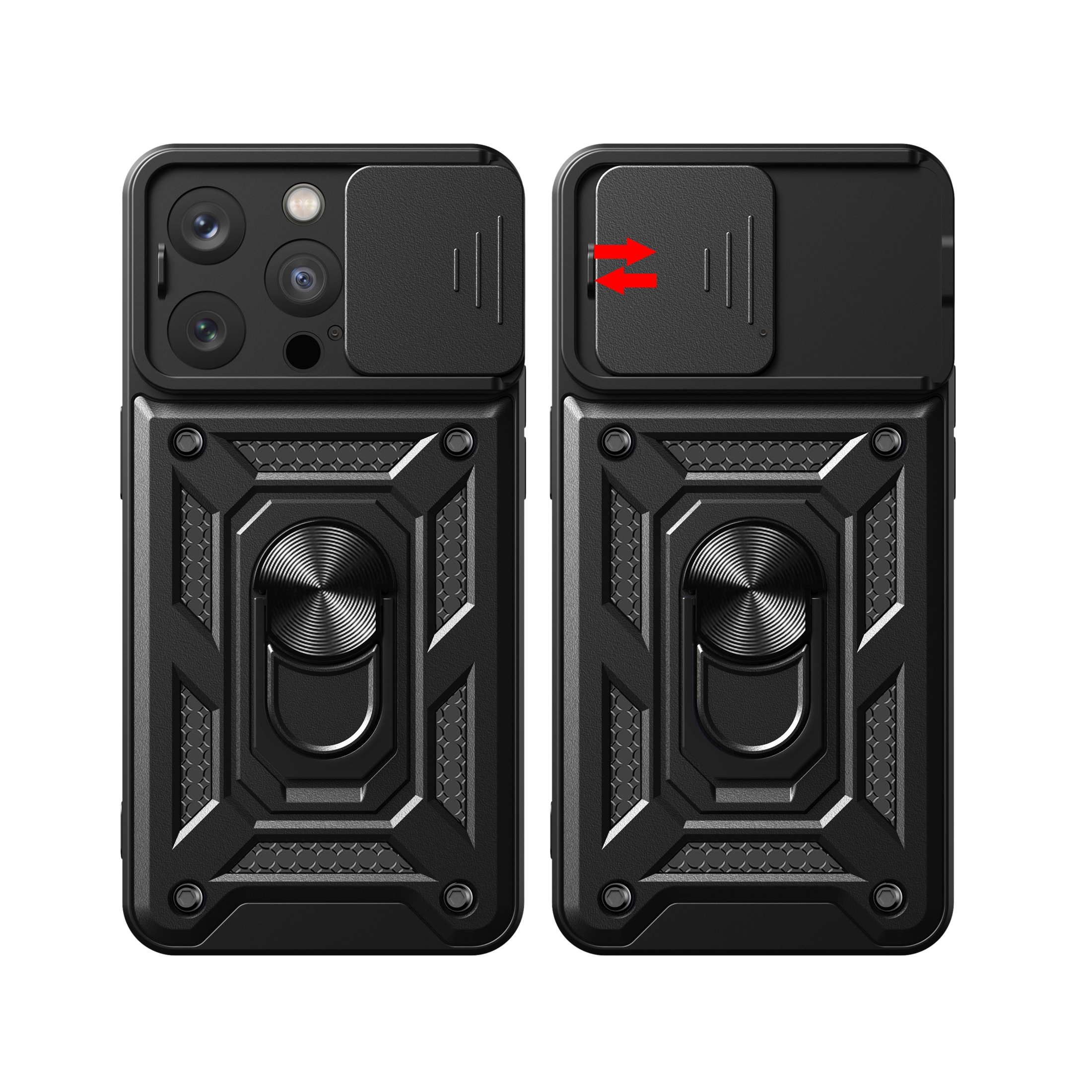 Hybrid Armor Camshield iPhone 15 Pro -kotelo, jossa on potkukiinnike ja kamerasuoja - sininen