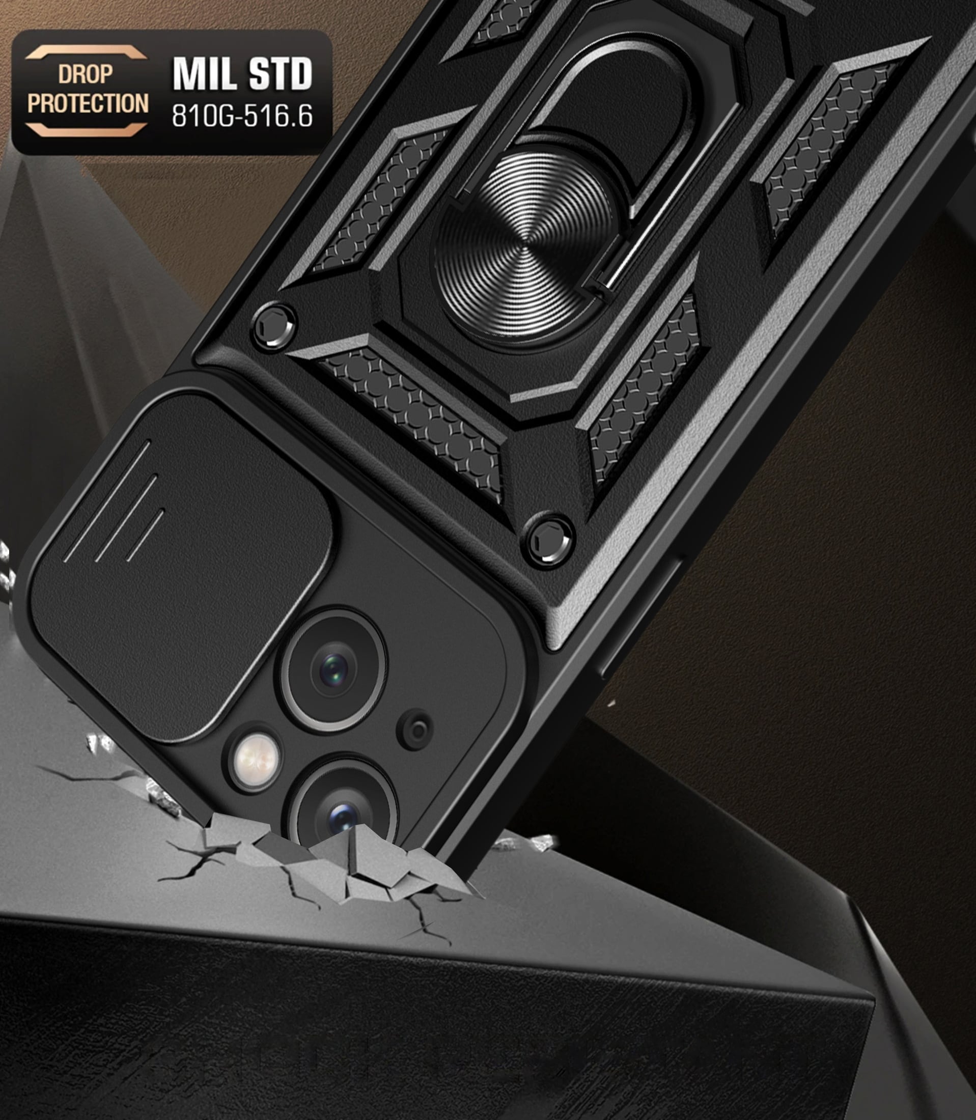 Hybrid Armor Camshield kotelo jalustalla ja kamerasuojalla iPhone 15 Plus - vaaleanpunainen
