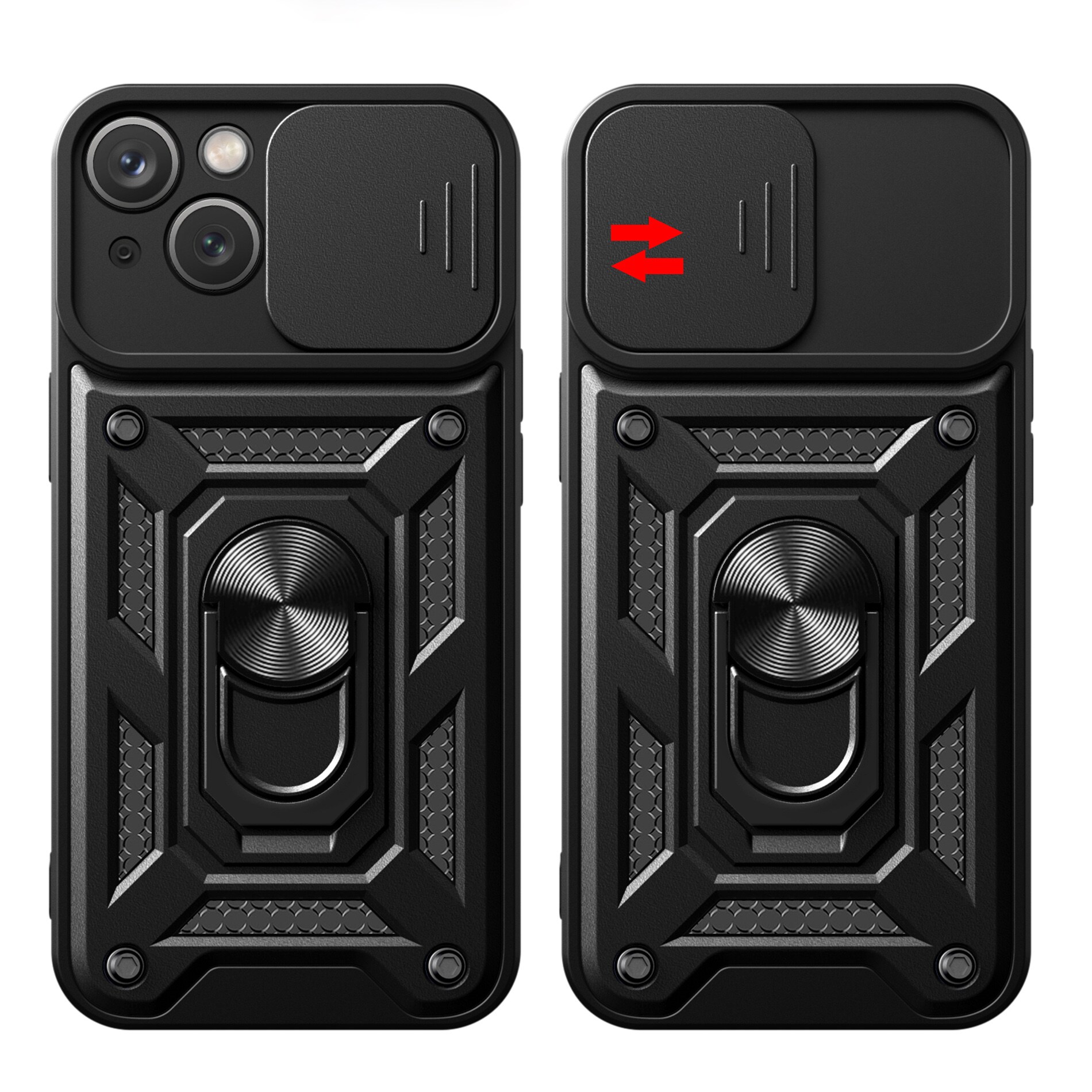 Hybrid Armor Camshield kotelo jalustalla ja kamerasuojalla iPhone 15 Plus - vaaleanpunainen