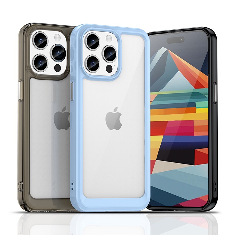 iPhone 15 Pro Outer Space vahvistettu kotelo joustavalla kehyksellä - musta