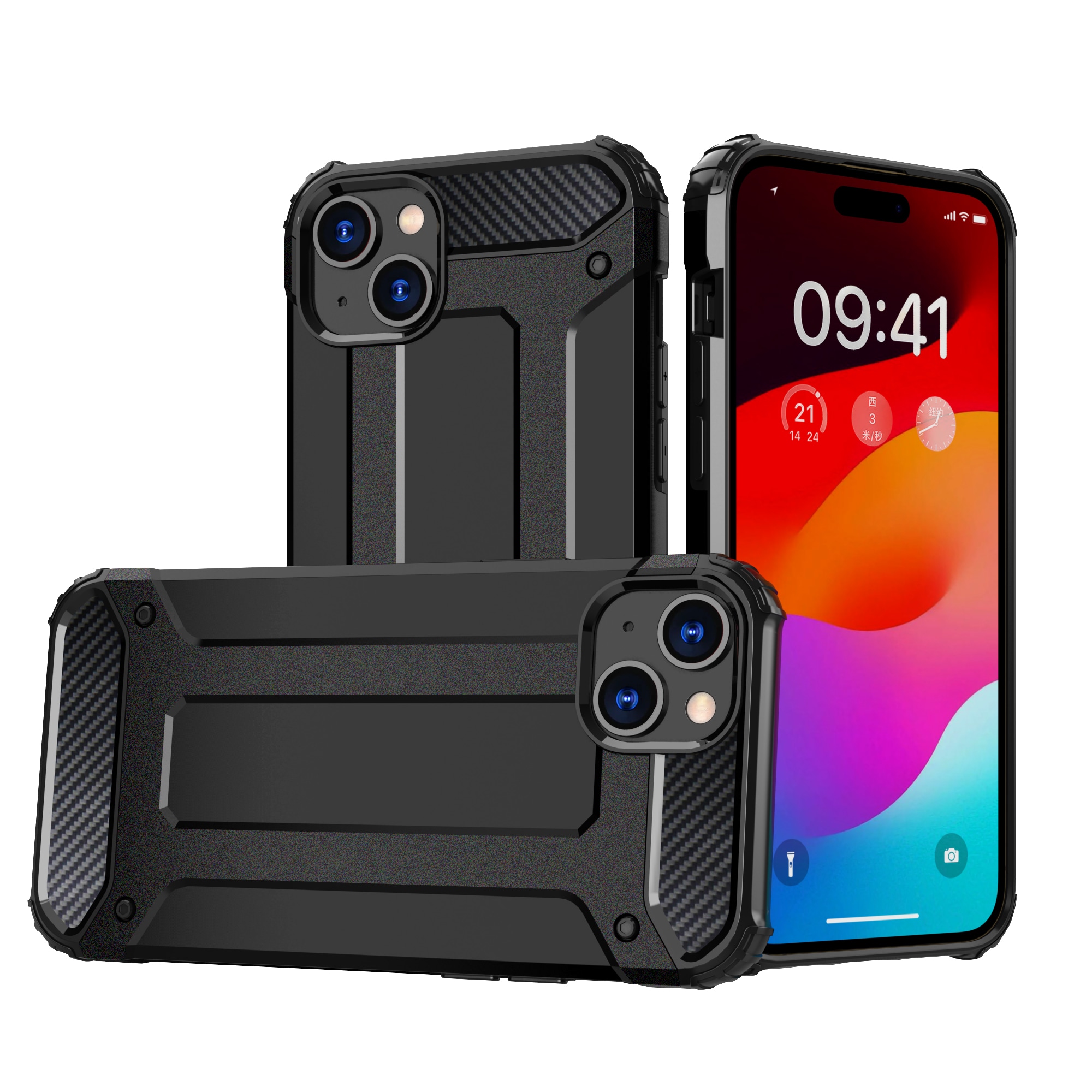 iPhone 15 Plus Hybrid Armor -kotelo - musta