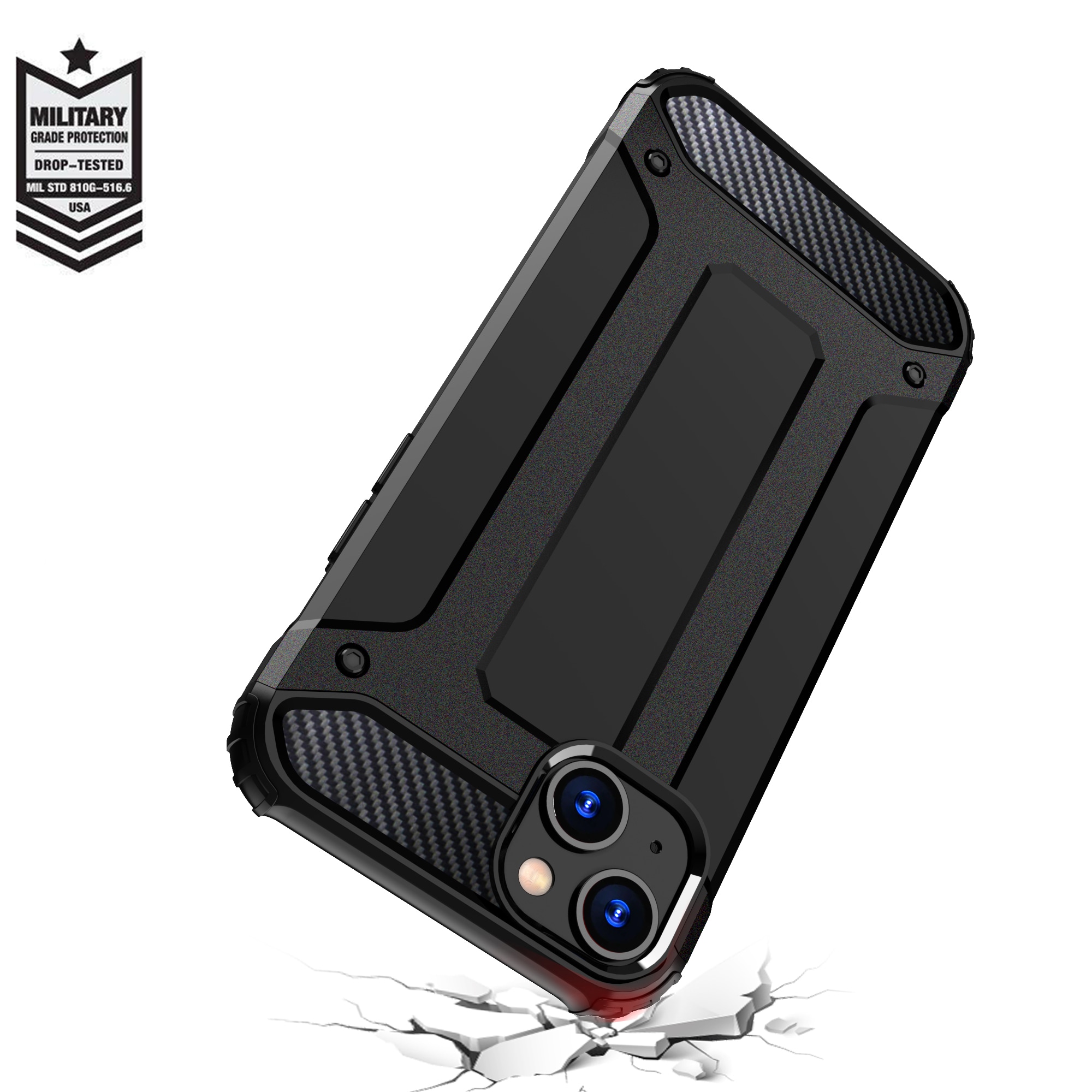 iPhone 15 Plus Hybrid Armor -kotelo - musta