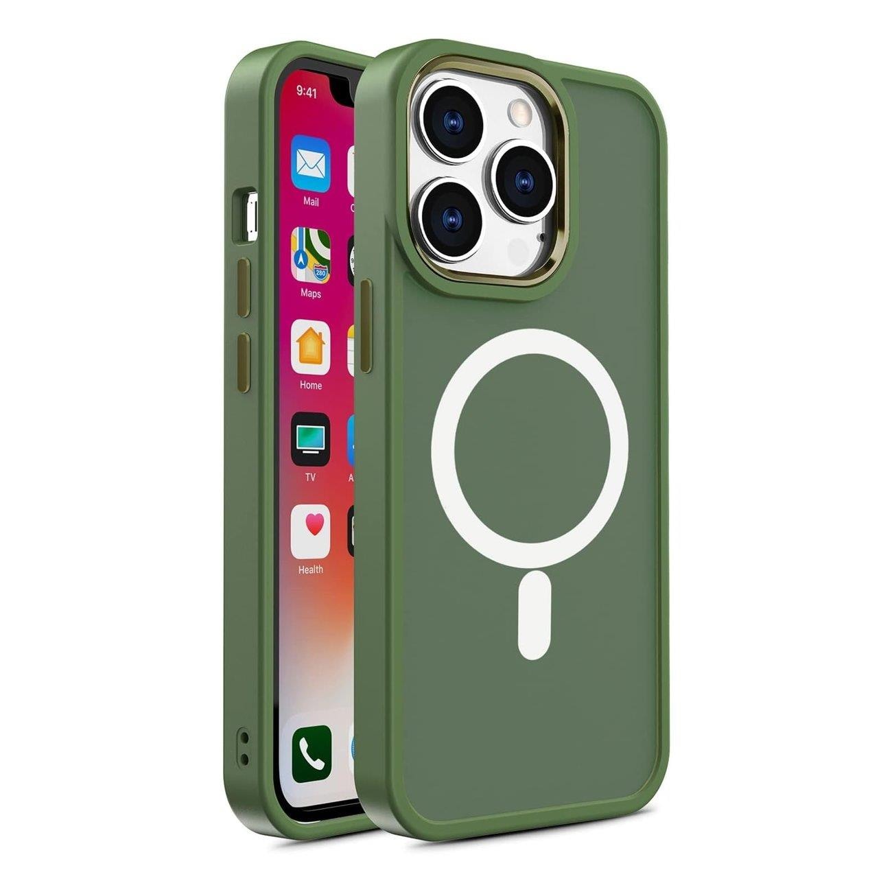 Panssaroitu magneettinen iPhone 14 Plus MagSafe Color Matte Case - vihreä