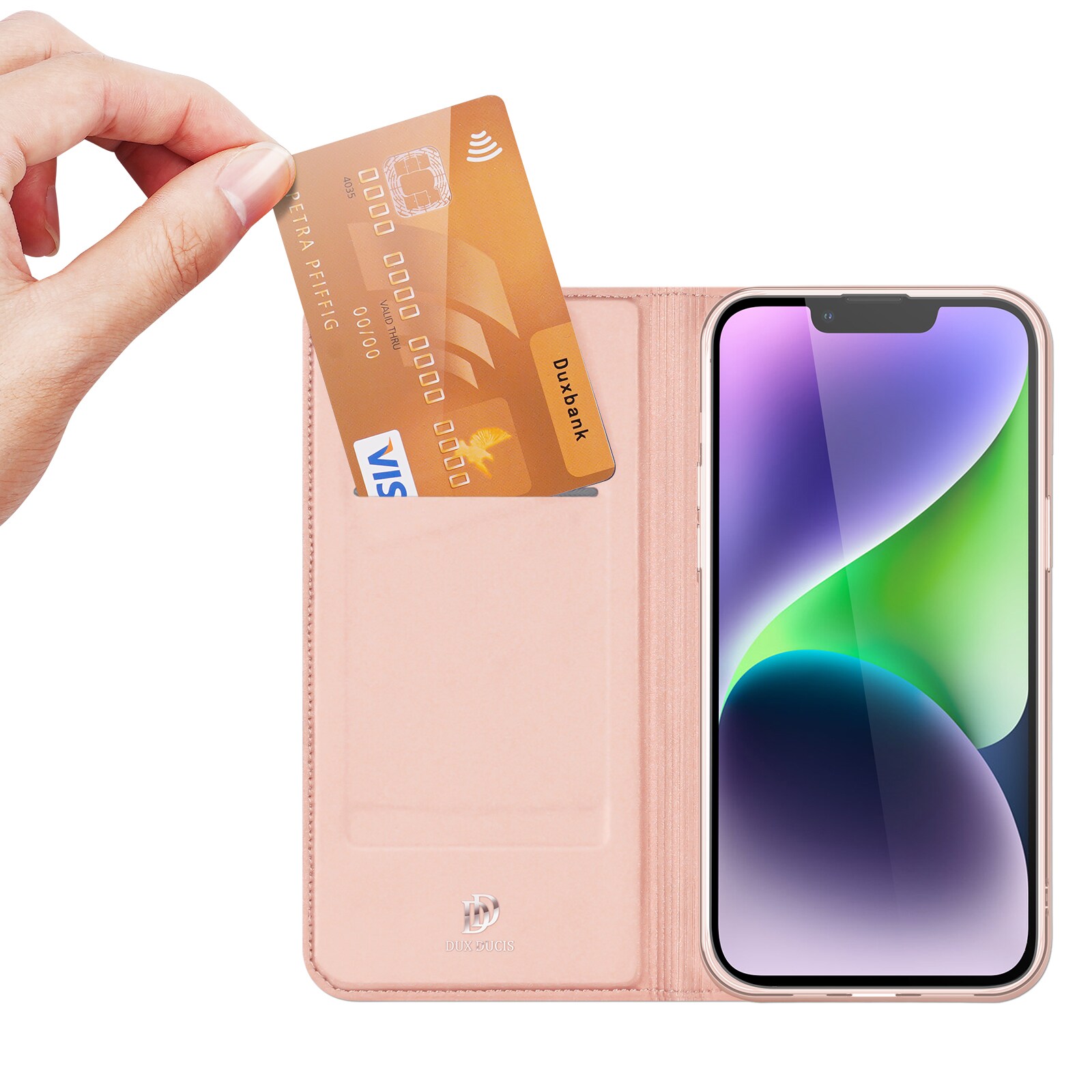 Dux Ducis Skin Pro lompakkokotelo iPhone 15 Plus - vaaleanpunainen