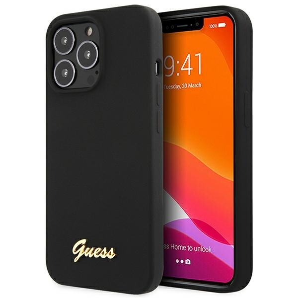 Guess GUHCP13XLSLMGBK iPhone 13 Pro Max 6.7" musta/musta kovakotelo Silikoni Skripti Kultainen logo
