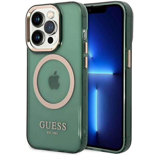 Guess GUHMP14XHTCMA iPhone 14 Pro Max 6.7" vihreä/khaki kova kotelo MagSafe läpikuultava