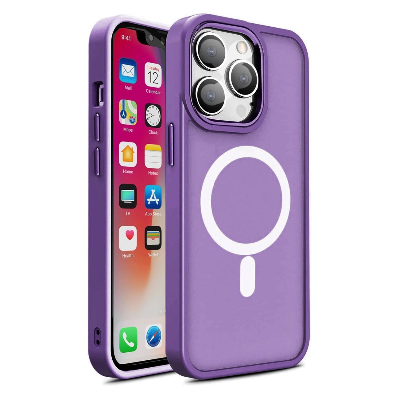 Magneettinen väri matta kotelo iPhone 15 Plus - violetti
