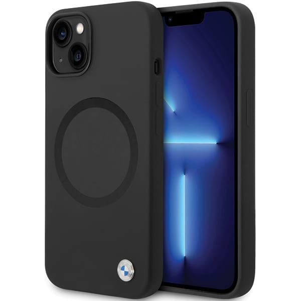 BMW BMHMP14SSILBK2 kotelo iPhone 14:lle - musta Signature Liquid Silicone MagSafe -nesteen silikoni