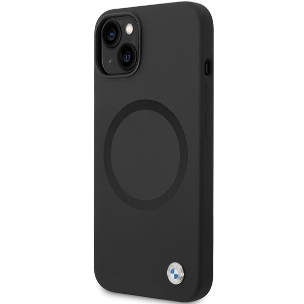 BMW BMHMP14SSILBK2 kotelo iPhone 14:lle - musta Signature Liquid Silicone MagSafe -nesteen silikoni