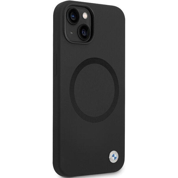 BMW BMHMP14SSILBK2 kotelo iPhone 14:lle - musta Signature Liquid Silicone MagSafe -nesteen silikoni