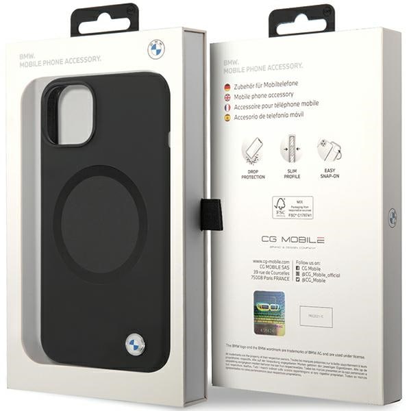 BMW BMHMP14SSILBK2 kotelo iPhone 14:lle - musta Signature Liquid Silicone MagSafe -nesteen silikoni