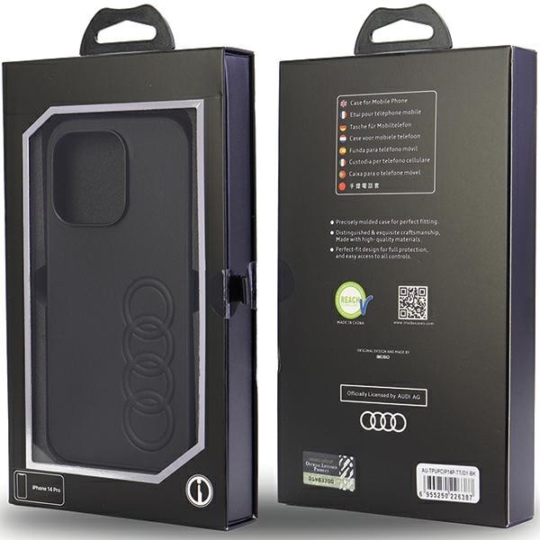 Audi Synteettinen nahka iPhone 14 Pro 6.1" musta/musta kotelo AU-TPUPPCIP14P-TT/D1-BK