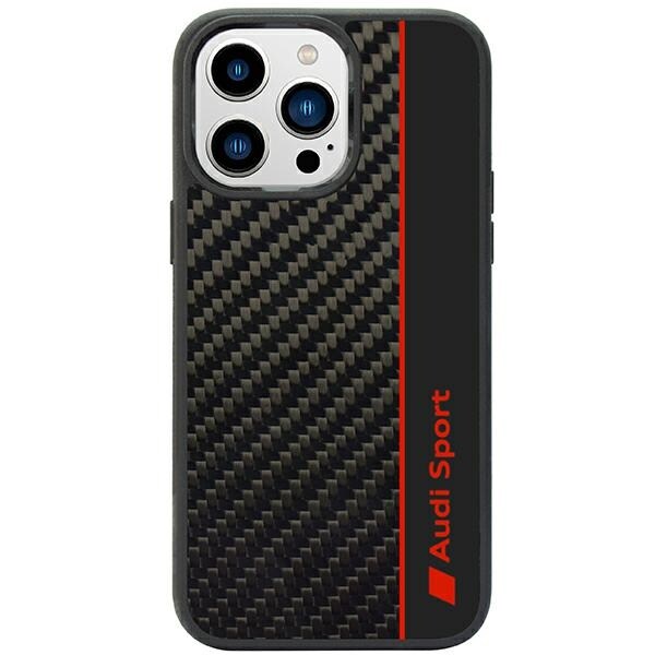 Audi Carbon Fiber Stripe iPhone 14 Pro Max 6.7" musta/musta kovalevy AUS-TPUPCIP14PM-R8/D1-BK