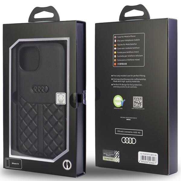 Audi Aitoa nahkaa iPhone 12/12 Pro 6.1" musta/musta kovakotelo AU-TPUPCIP12P-Q8/D1-BK