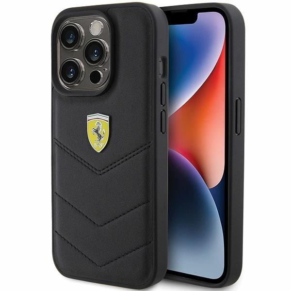 Ferrari Tikattu metallilogolla varustettu kotelo iPhone 15 Pro:lle - musta