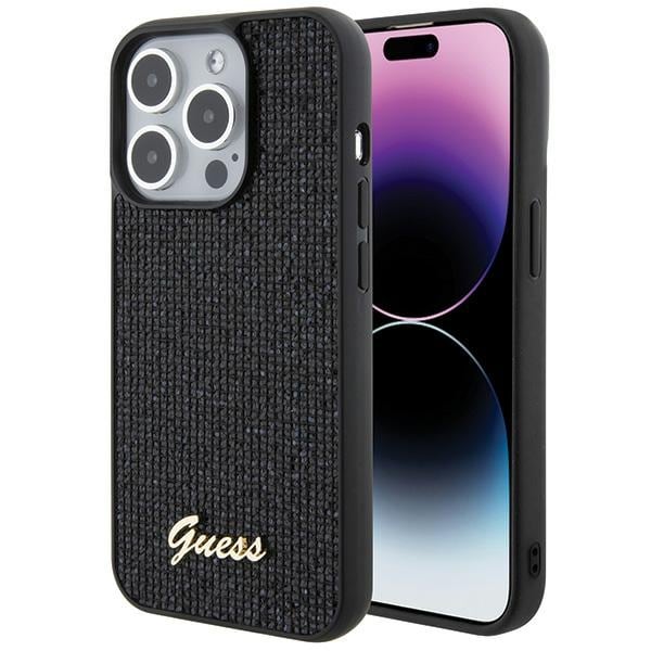 Guess Disco Metal Script -kotelo iPhone 15 Pro:lle - musta
