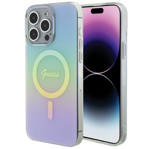 Guess IML Iridescent MagSafe -kotelo iPhone 15 Pro:lle - turkoosi värillinen