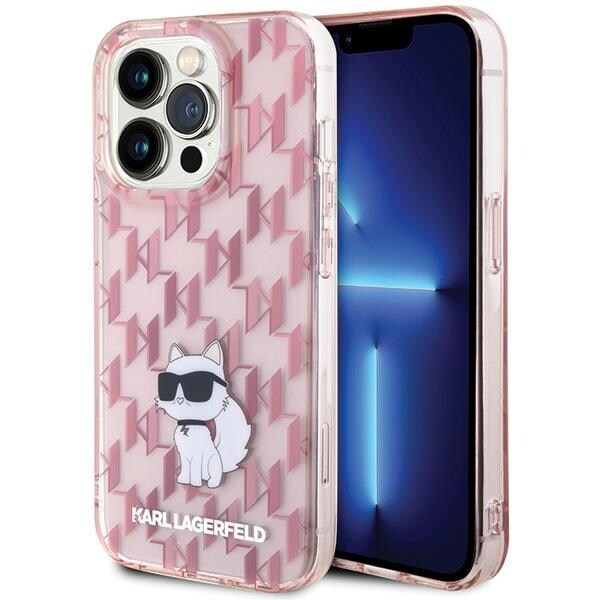 Karl Lagerfeld Monogram Choupette kotelo iPhone 15 Pro Max - vaaleanpunainen