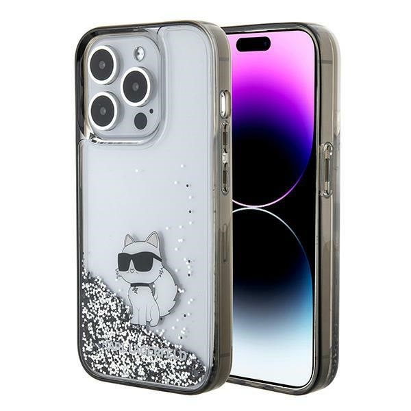Karl Lagerfeld Liquid Glitter Choupette kotelo iPhone 15 Pro Max - läpinäkyvä