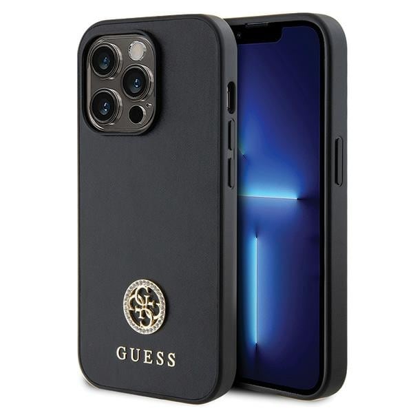 Guess GUHCP15LPS4DGPK iPhone 15 Pro 6.1" musta/musta kovakotelo Strass Metal Logo -metallilogo