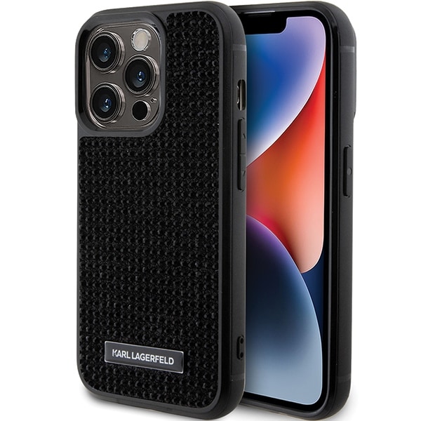 Karl Lagerfeld Rhinestone Logo Metal Plate tapauksessa iPhone 15 Pro Max - musta